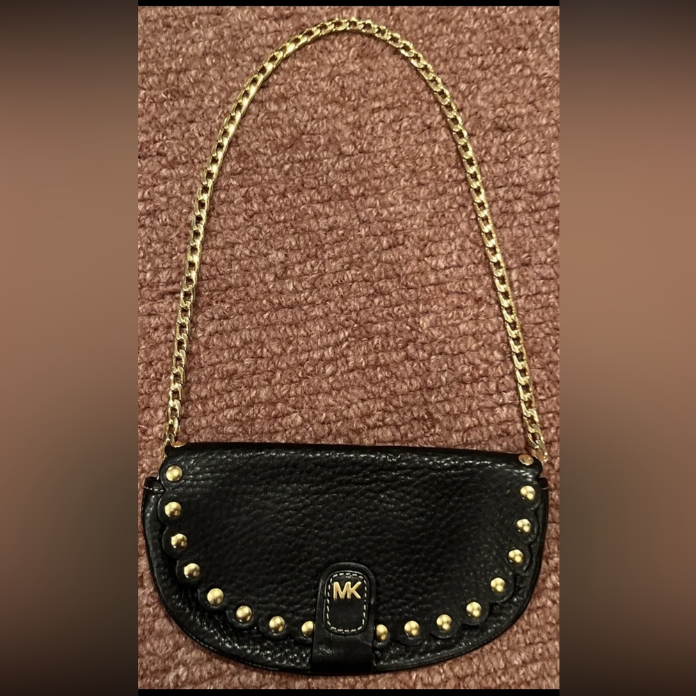 BRAND NEW WITH DUST BAG MICHAEL KORS SHOULDER BAG PURSE BLACK GOLD CHAIN LEATHER